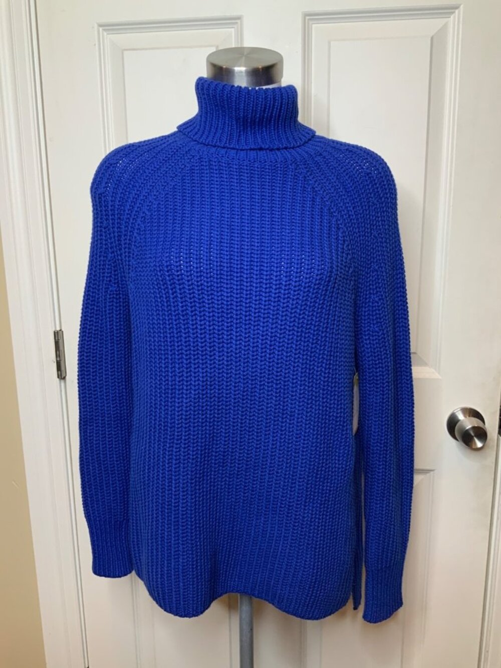 525 America Stella Blue Ribbed Knit Cotton Turtleneck Sweater, Size S